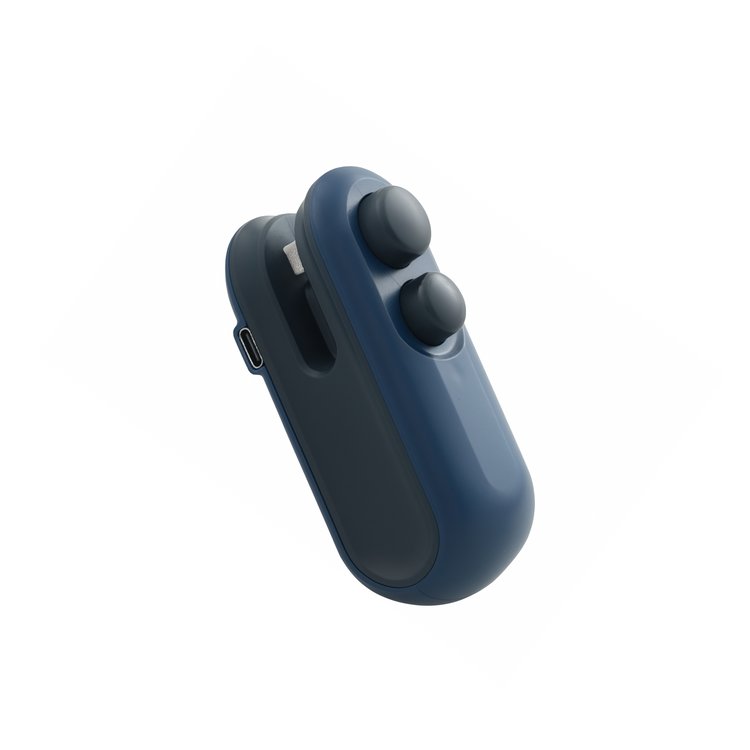 Blue electronic sealer with buttons on a white background